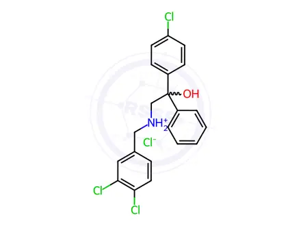 Chemical structure of 2-(4-chlorophenyl)-N-(3,4-dichlorobenzyl)-2-hydroxy-2-phenyl-1-ethanaminium chloride