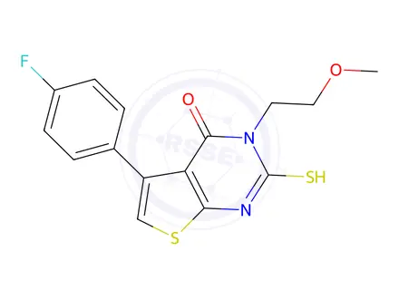 Chemical structure of 5-(4-Fluorophenyl)-2-mercapto-3-(2-methoxyethyl)thieno[2,3-d]pyrimidin-4(3h)-one