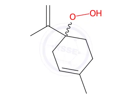 Chemical structure of p-mentha-dien-hydroperoxide,p-mentha-1,8-dien-4-yl-hydroperoxide