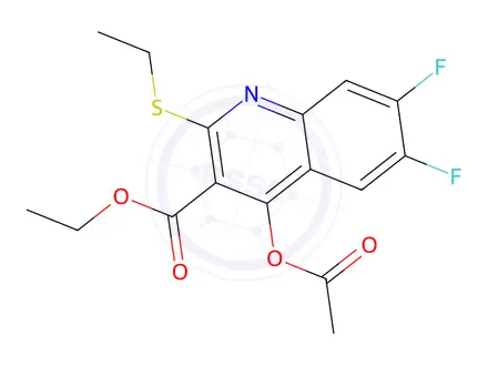 Chemical structure of Ethyl 4-acetoxy-6,7-difluoro-2-(ethylthio)quinoline-3-carboxylate