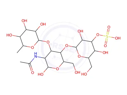 Chemical structure of 2-Acetamido-2-deoxy-4-O-(3-sulfo-a-D-galactopyranosyl)-3-O-(a-L-fucopyranosyl)-D-glucopyranoside