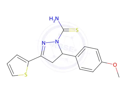 Chemical structure of 5-(4-Methoxyphenyl)-3-(thiophen-2-yl)-4,5-dihydro-1H-pyrazole-1-carbothioamide