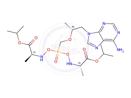 Chemical structure of (2S,2'S)-diisopropyl 2,2'-(((((((R)-1-(6-amino-9H-purin-9-yl)propan-2-yl)oxy)methyl)phosphoryl)bis(oxy))bis(azanediyl))dipropanoate