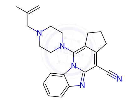 Chemical structure of 11-(4-(2-methylallyl)piperazin-1-yl)-2,3-dihydro-1H-benzo[4,5]imidazo[1,2-a]cyclopenta[d]pyridine-4-carbonitrile