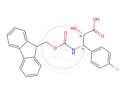 Chemical structure of (2S,3S)-3-((((9H-Fluoren-9-yl)methoxy)carbonyl)amino)-3-(4-fluorophenyl)-2-hydroxypropanoic acid