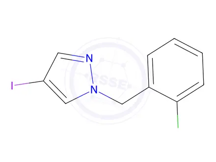 Chemical structure of 1H-Pyrazole, 1-[(2-chlorophenyl)methyl]-4-iodo-