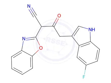 Chemical structure of 2-(1,3-Benzoxazol-2-yl)-4-(5-fluoro-1h-indol-3-yl)-3-oxobutanenitrile