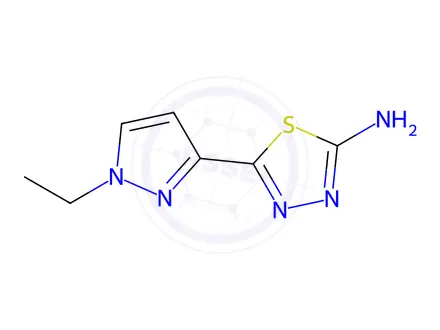 Chemical structure of 5-(1-ethyl-1H-pyrazol-3-yl)-1,3,4-thiadiazol-2-amine