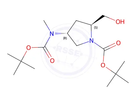 Chemical structure of tert-butyl (2S,4R)-4-[tert-butoxycarbonyl(methyl)amino]-2-(hydroxymethyl)pyrrolidine-1-carboxylate