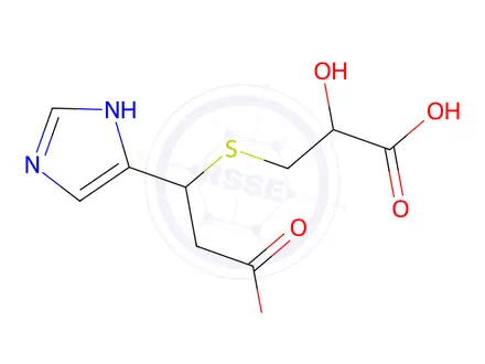 Chemical structure of S-(2-carboxy-1-(1H-imidazol-4-yl)-ethyl)-3-thiolactic acid
