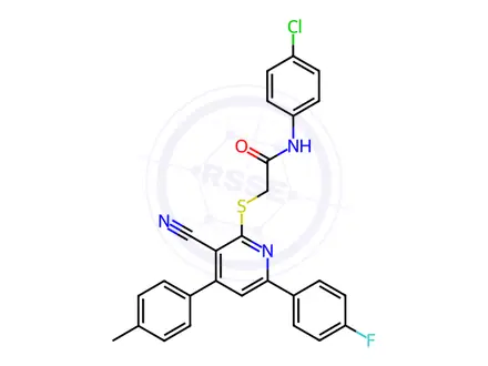 Chemical structure of N-(4-chlorophenyl)-2-((3-cyano-6-(4-fluorophenyl)-4-(p-tolyl)pyridin-2-yl)thio)acetamide