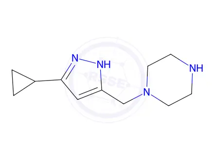 Chemical structure of 1-((3-Cyclopropyl-1H-pyrazol-5-yl)methyl)piperazine