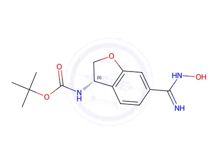 Chemical structure of tert-butyl N-[(3S)-6-(N-hydroxycarbamimidoyl)-2,3-dihydrobenzofuran-3-yl]carbamate