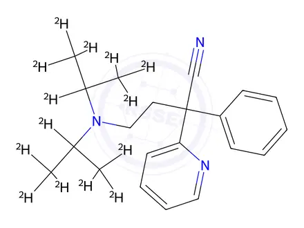 Chemical structure of α-[2-[Bis[1-(methyl-d3)ethyl-1,2,2,2-d4]amino]ethyl]-α-phenyl-2-pyridineacetonitrile-D14