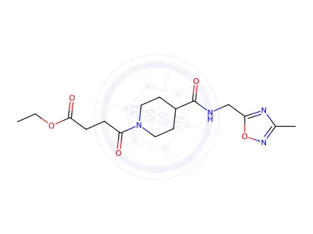 Chemical structure of Ethyl 4-(4-(((3-methyl-1,2,4-oxadiazol-5-yl)methyl)carbamoyl)piperidin-1-yl)-4-oxobutanoate