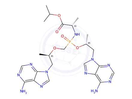 Chemical structure of Isopropyl ((((R)-1-(6-amino-9H-purin-9-yl)propan-2-yl)oxy)((((R)-1-(6-amino-9H-purin-9-yl)propan-2-yl)oxy)methyl)phosphoryl)-L-alaninate