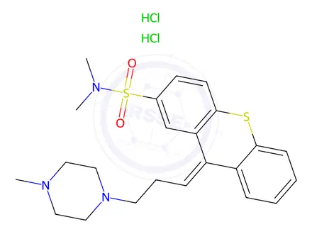 Chemical structure of N,N-Dimethyl-9-(3-(4-methylpiperazin-1-yl)propylidene)-9H-thioxanthene-2-sulfonamide dihydrochloride