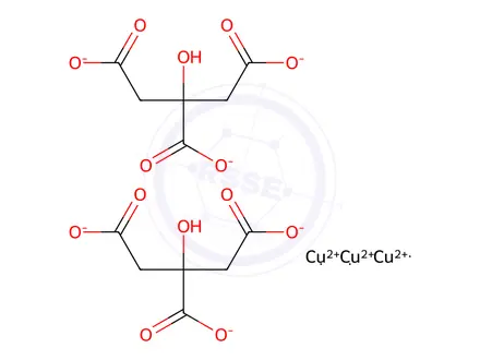 Chemical structure of tricopper(2+) bis[2-hydroxypropane-1,2,3-tricarboxylate]