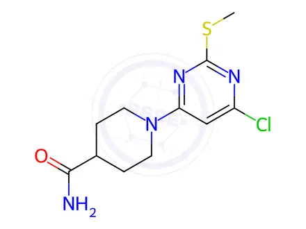Chemical structure of 1-[6-chloro-2-(methylsulfanyl)-4-pyrimidinyl]-4-piperidinecarboxamide