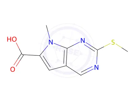 Chemical structure of 7-Methyl-2-(methylthio)-7H-pyrrolo[2,3-d]pyrimidine-6-carboxylic acid