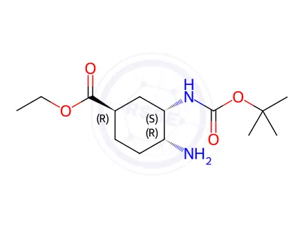 Chemical structure of Ethyl (1R,3S,4R)-4-amino-3-((tert-butoxycarbonyl)amino)cyclohexane-1-carboxylate