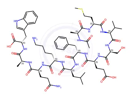 Chemical structure of (2S,5S,8S,11S,14S,17S,20S)-2-((1H-Indol-3-yl)methyl)-8-(3-amino-3-oxopropyl)-11-(4-aminobutyl)-17-benzyl-20-((2S,5S,8S,11S)-2-(hydroxymethyl)-5-isopropyl-11-methyl-8-(2-(methylthio)ethyl)-4,7,10,13-tetraoxo-3,6,9,12-tetraazatetradecanamido)-14-isobutyl-5-methyl-4,7,10,13,16,19-hexaoxo-3,6,9,12,15,18-hexaazatricosanedioic Acid