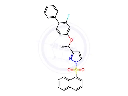 Chemical structure of 3-(1-((2-Fluoro-[1,1'-biphenyl]-4-yl)oxy)ethyl)-1-(naphthalen-1-ylsulfonyl)-1H-pyrazole