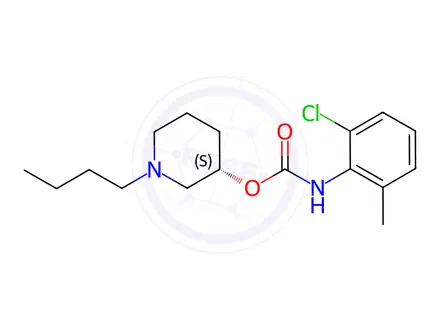 Chemical structure of (-)-N-(2-Chloro-6-methylphenyl)carbamic acid (3S)-1-butyl-3-piperidyl ester