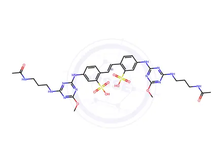 Chemical structure of 2,2'-(1,2-vinylene)bis[5-[[4-[[3-(acetylamino)propyl]amino]-6-methoxy-1,3,5-triazin-2-yl]amino]benzenesulphonic] acid