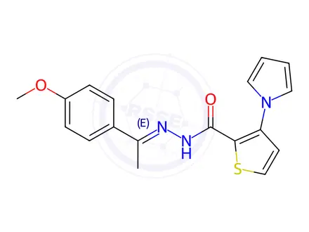 Chemical structure of N'-[(1E)-1-(4-Methoxyphenyl)ethylidene]-3-(1H-pyrrol-1-yl)thiophene-2-carbohydrazide