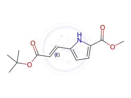 Chemical structure of (E)-methyl 5-(3-(tert-butoxy)-3-oxoprop-1-en-1-yl)-1H-pyrrole-2-carboxylate