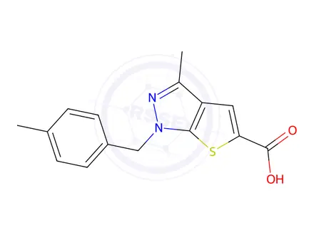 Chemical structure of 3-Methyl-1-[(4-methylphenyl)methyl]-1H-thieno[2,3-c]pyrazole-5-carboxylic Acid
