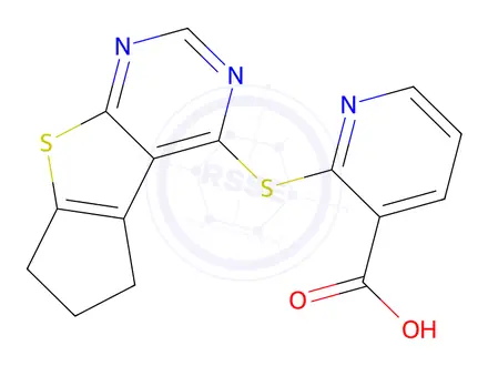 Chemical structure of 2-[(6,7-Dihydro-5H-cyclopenta[4,5]thieno[2,3-d]pyrimidin-4-yl)thio]-3-pyridinecarboxylic acid