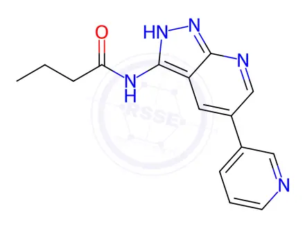 Chemical structure of N-(5-(Pyridin-3-yl)-1H-pyrazolo[3,4-b]pyridin-3-yl)butyramide