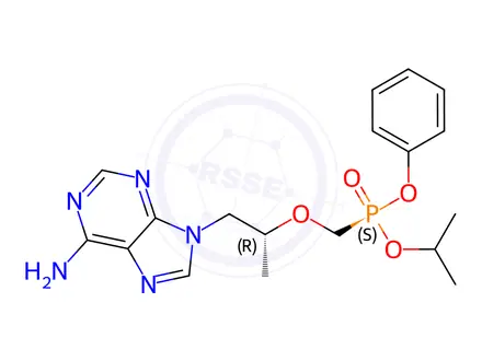 Chemical structure of isopropyl phenyl (S)-((((R)-1-(6-amino-9H-purin-9-yl)propan-2-yl)oxy)methyl)phosphonate