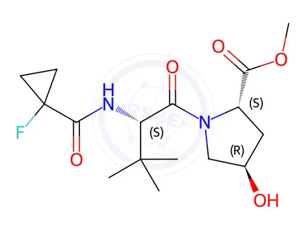 Chemical structure of (2S.4R)-methyl 1-((S)-2-(1-fluorocyclopropanecarboxamido)-3,3-dimethylbutanoyl)-4-hydroxypyrrolidine-2-carboxylate