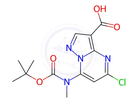 Chemical structure of 7-((tert-Butoxycarbonyl)(methyl)amino)-5-chloropyrazolo[1,5-a]pyrimidine-3-carboxylic Acid