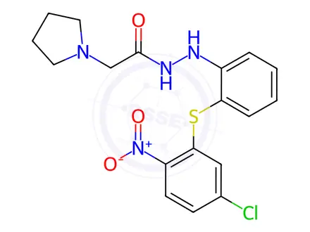 Chemical structure of N'-(2-((5-chloro-2-nitrophenyl)thio)phenyl)-2-(pyrrolidin-1-yl)acetohydrazide