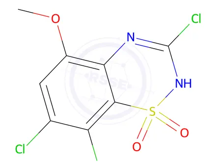 Chemical structure of 3,7,8-Trichloro-5-methoxy-2H-benzo[e][1,2,4]thiadiazine 1,1-dioxide
