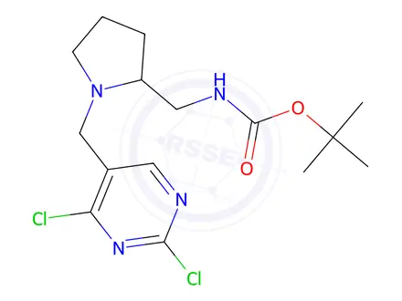Chemical structure of tert-butyl ((1-((2,4-dichloropyrimidin-5-yl)methyl)pyrrolidin-2-yl)methyl)carbamate