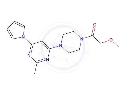 Chemical structure of 2-Methoxy-1-(4-(2-methyl-6-(1H-pyrrol-1-yl)pyrimidin-4-yl)piperazin-1-yl)ethan-1-one