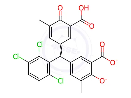 Chemical structure of 5-[(2,3,6-Trichlorophenyl)[3-methyl-4-oxo-5-(sodiooxycarbonyl)-2,5-cyclohexadien-1-ylidene]methyl]-2-hydroxy-3-methylbenzoic acid sodium salt