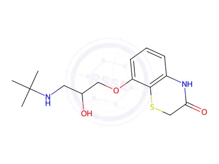 Chemical structure of 8-(3-tert-butylamino-2-hydroxypropoxy)-3,4-dihydro-3-oxo-2H-(1,4)-benzothiazine