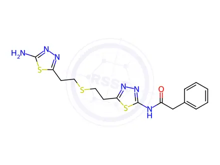 Chemical structure of N-[5-[2-[[2-(5-Amino-1,3,4-thiadiazol-2-yl)ethyl]thio]ethyl]-1,3,4-thiadiazol-2-yl]-benzeneacetamide