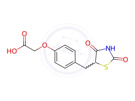 Chemical structure of 2-(4-((2,4-dioxothiazolidin-5-yl)methyl)phenoxy)acetic acid