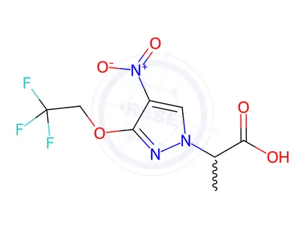Chemical structure of 2-[4-nitro-3-(2,2,2-trifluoroethoxy)-1H-pyrazol-1-yl]propanoic acid