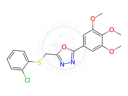 Chemical structure of 1,3,4-Oxadiazole, 2-[[(2-chlorophenyl)thio]methyl]-5-(3,4,5-trimethoxyphenyl)-