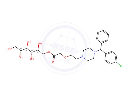 Chemical structure of (2S,3S,4R,5R)-2,3,4,5,6-pentahydroxyhexyl 2-(2-(4-((4-chlorophenyl)(phenyl)methyl)piperazin-1-yl)ethoxy)acetate