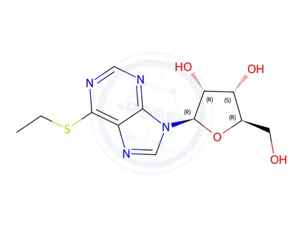 Chemical structure of (2R,3R,4S,5R)-2-(6-(Ethylthio)-9H-purin-9-yl)-5-(hydroxymethyl)tetrahydrofuran-3,4-diol