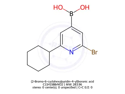 Chemical structure of (2-Bromo-6-cyclohexylpyridin-4-yl)boronic acid